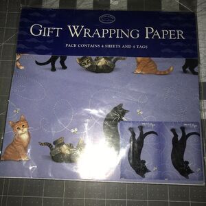 VTG Otter House Blue Cats Bee Happy Collection Gift Wrap‎ Paper &Tags NOS